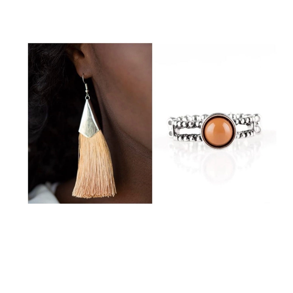 NEW - Silver and Tan Tassel Earrings & Ring